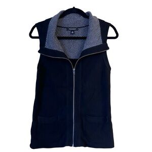 FOXCROFT Black White Zip Cardigan Sweater Vest Chevron Size Small Petite SP